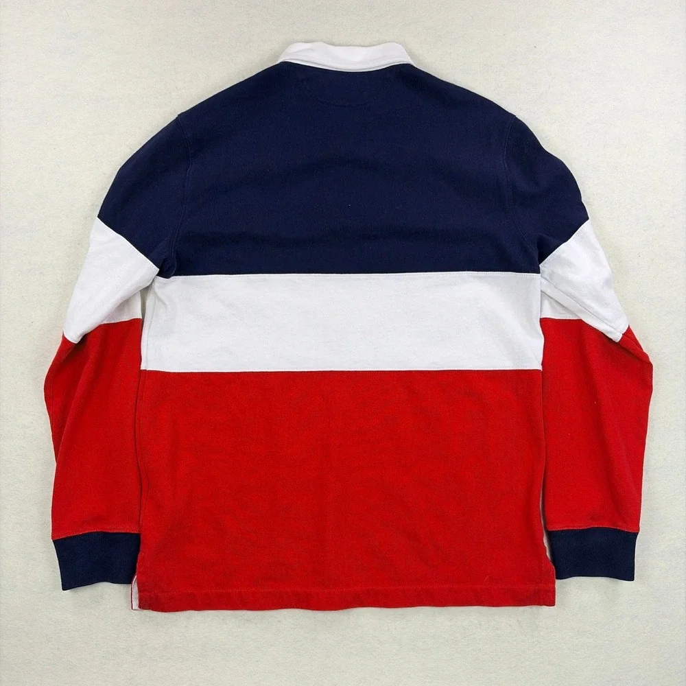 Polo Ralph Lauren Mens Custom Slim Fit Rugby Shirt Navy Red White Large Pony M